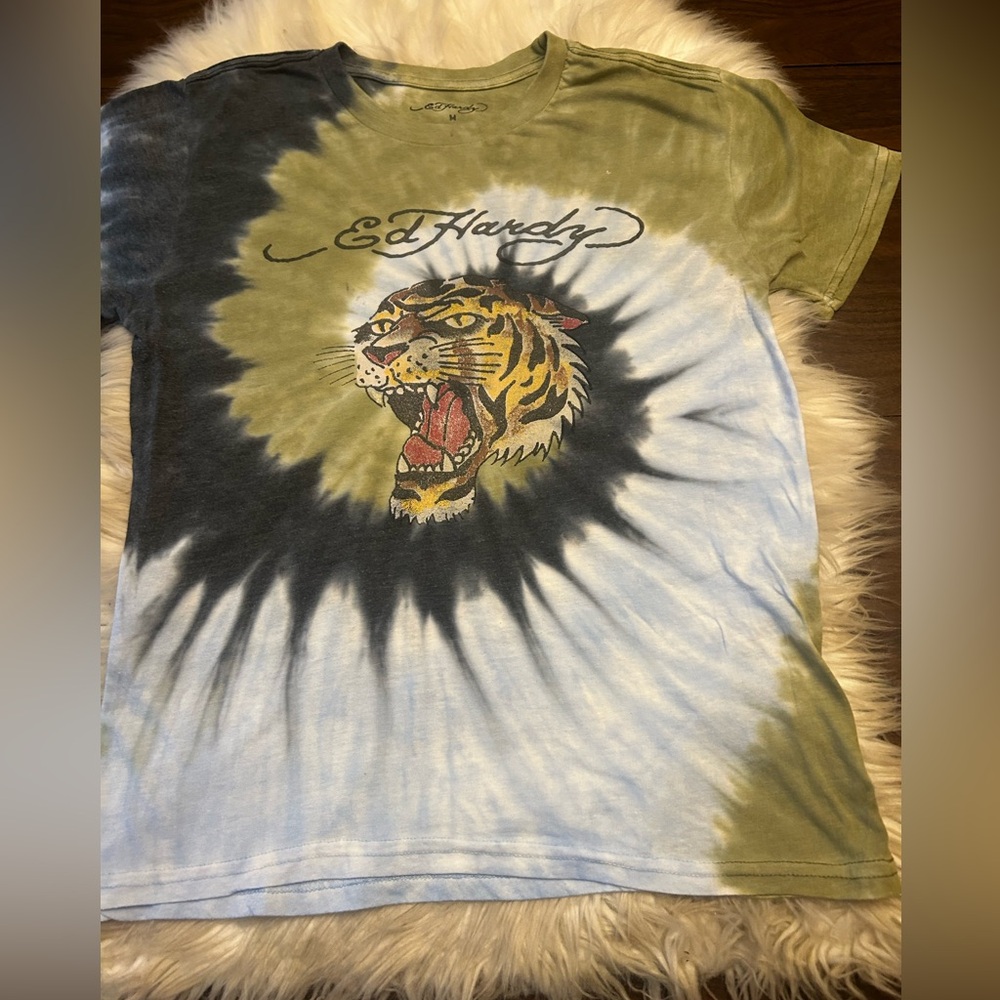 ED HARDY Y2K Tiger Head Tie Dye Graphic T-Shirt - Picture 3 of 13